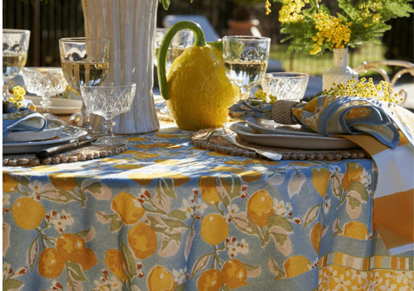 Citron Bleu and Yellow Tablecloth and Tea Towel