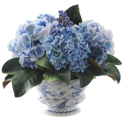 Hydrangea & Blueberries in Blue Pot