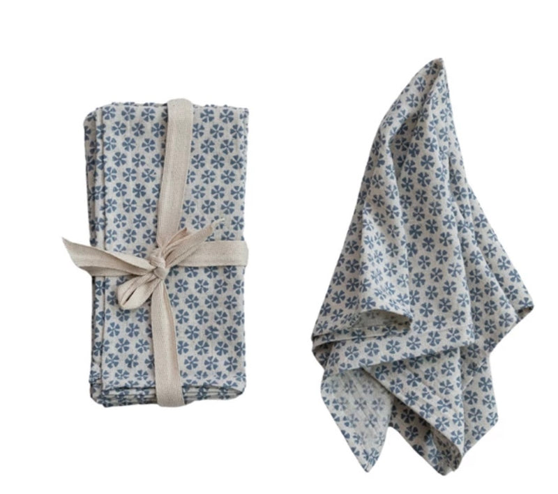 Blue & White Block Print Napkins, Set of 4