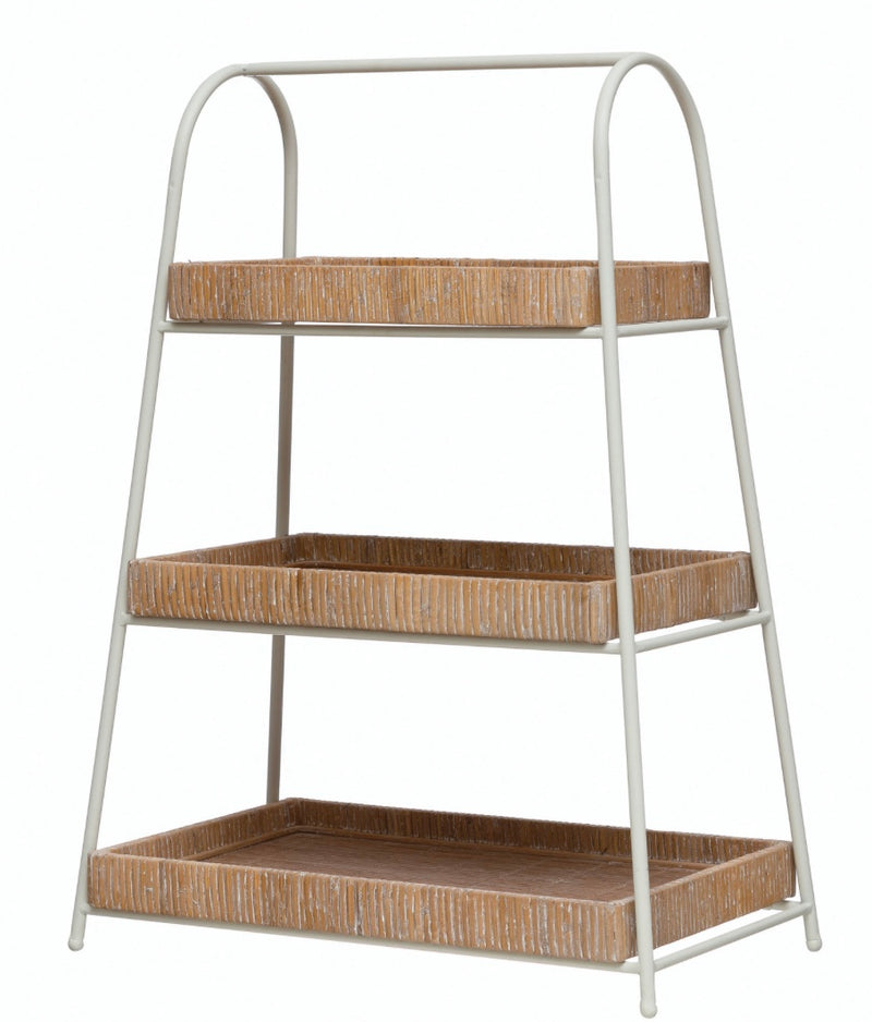 3 Tier Bamboo and Metal Tray