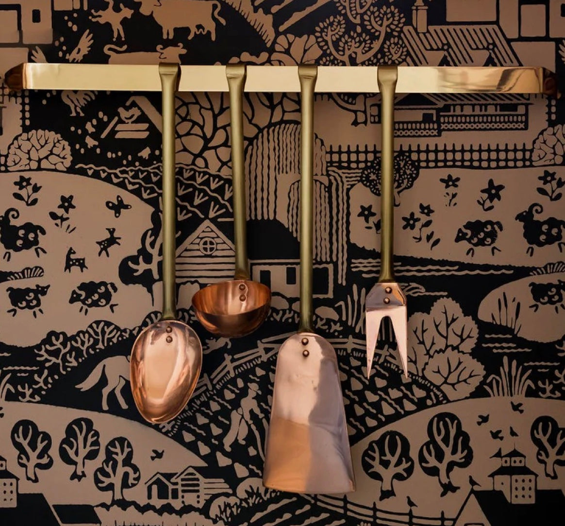 Copper Utensils with Hanging Rod