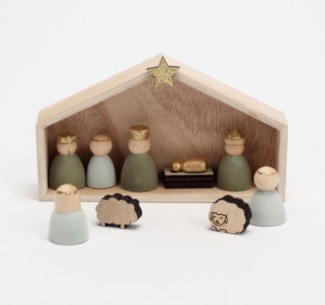 Wood Nativity with Creche