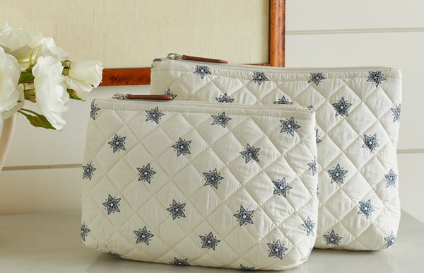 Indigo Star Quilted Cosmetic Bag