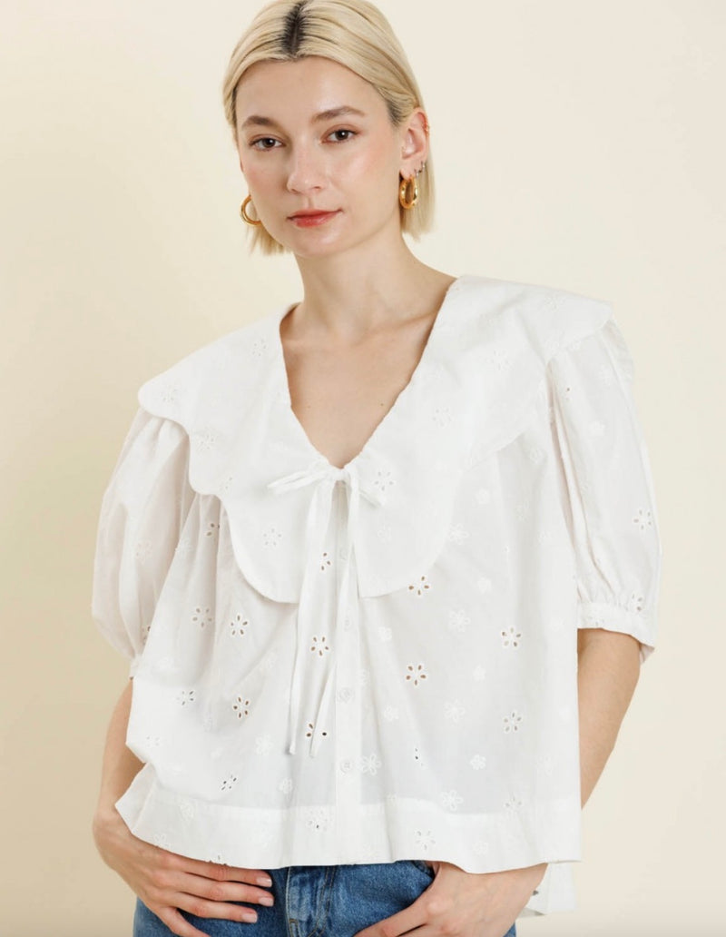 Scallop Collar Eyelet Blouse