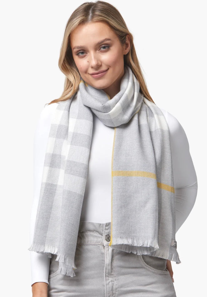 Grey and Gold Extra Fine Merino Wool Scarf