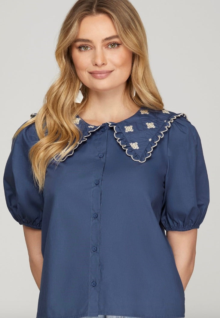 Embroidered Peter Pan Collar Blouse