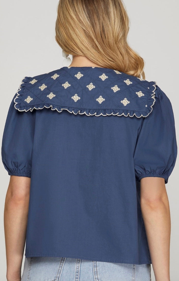 Embroidered Peter Pan Collar Blouse