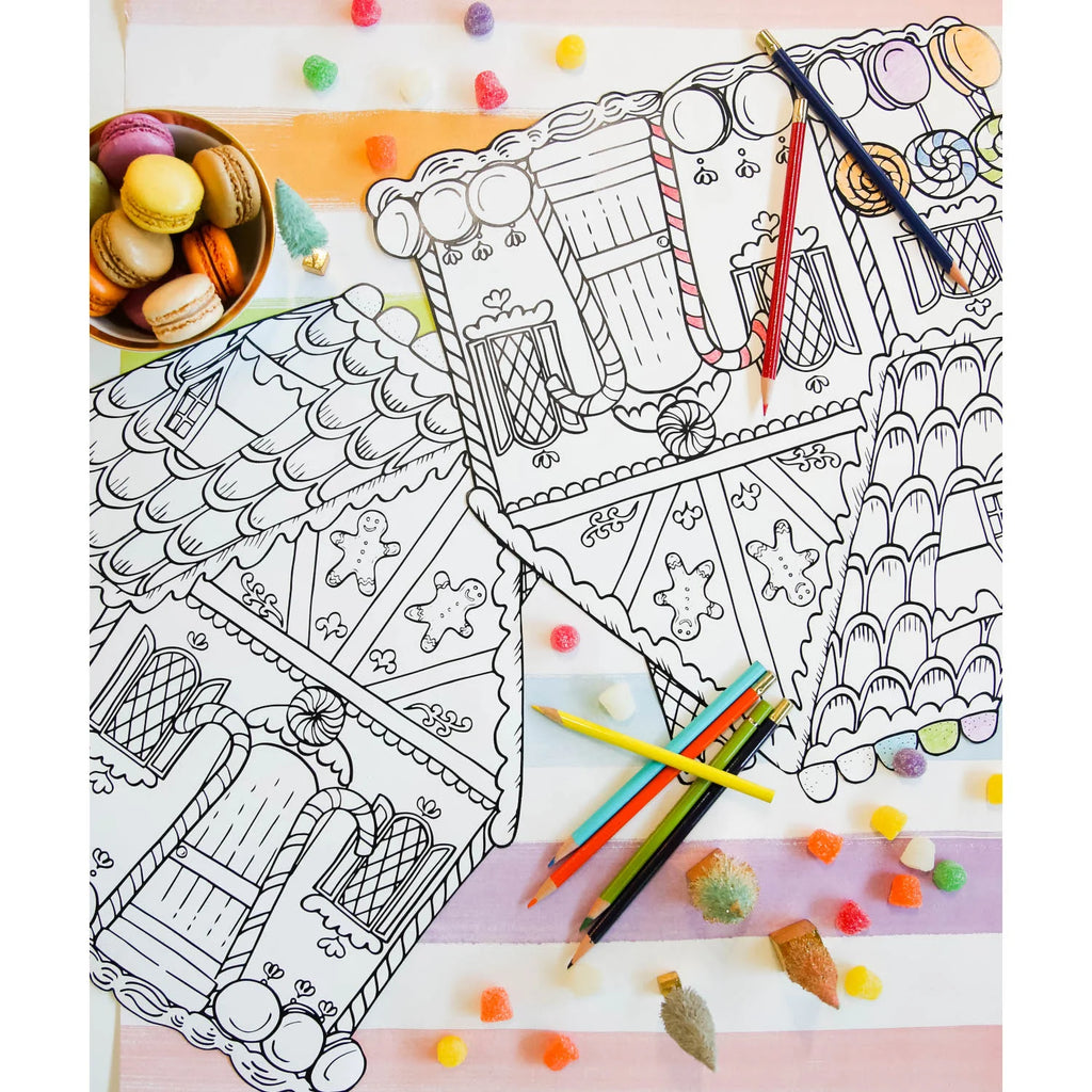 Die-cut Gingerbread House Coloring Placemats