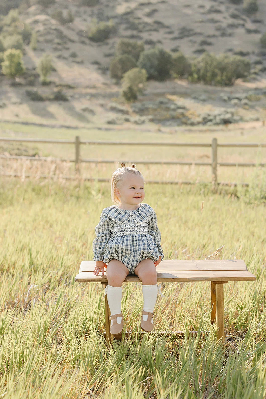 Blue Plaid Ruffle Collar Bubble Romper