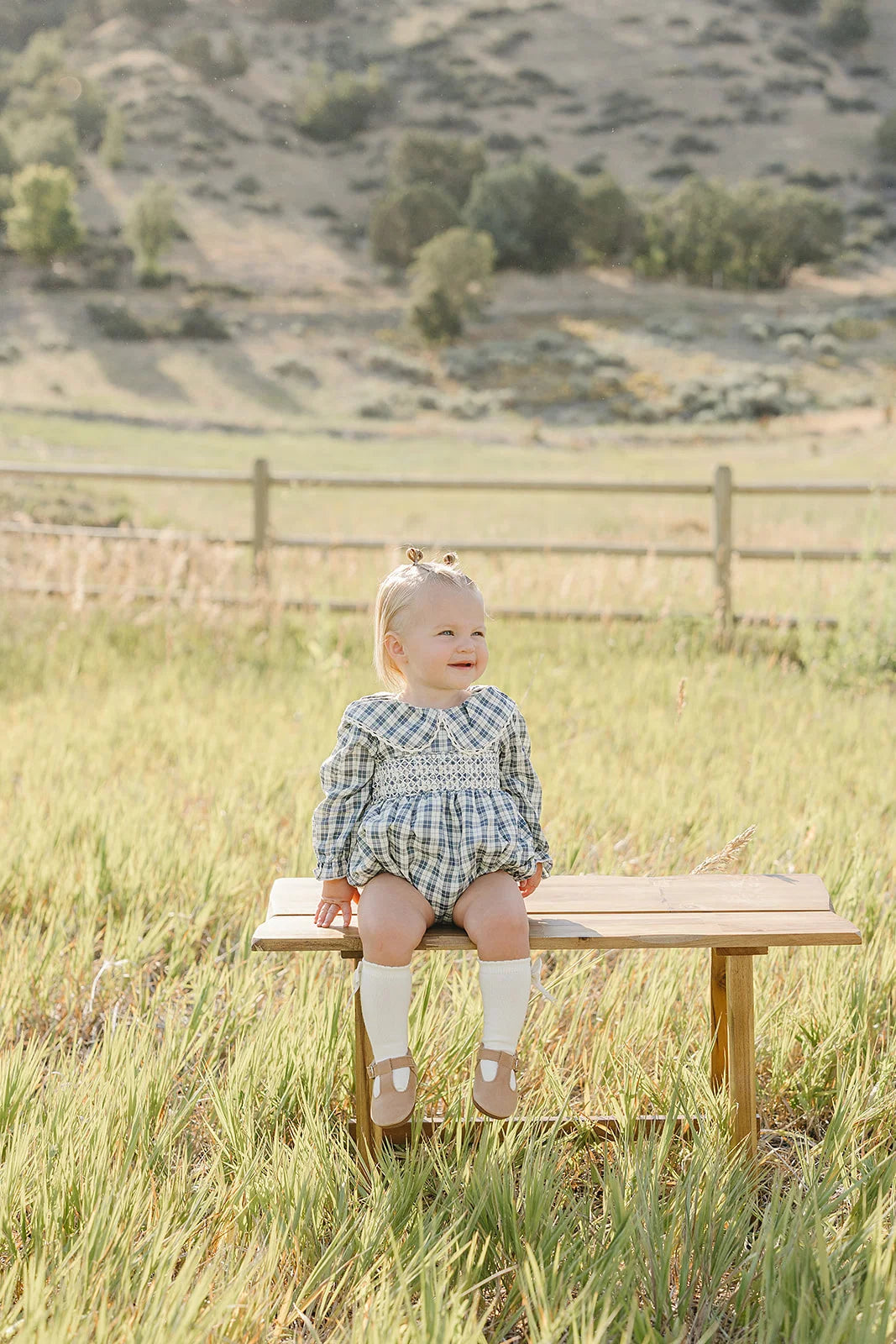 Blue Plaid Ruffle Collar Bubble Romper