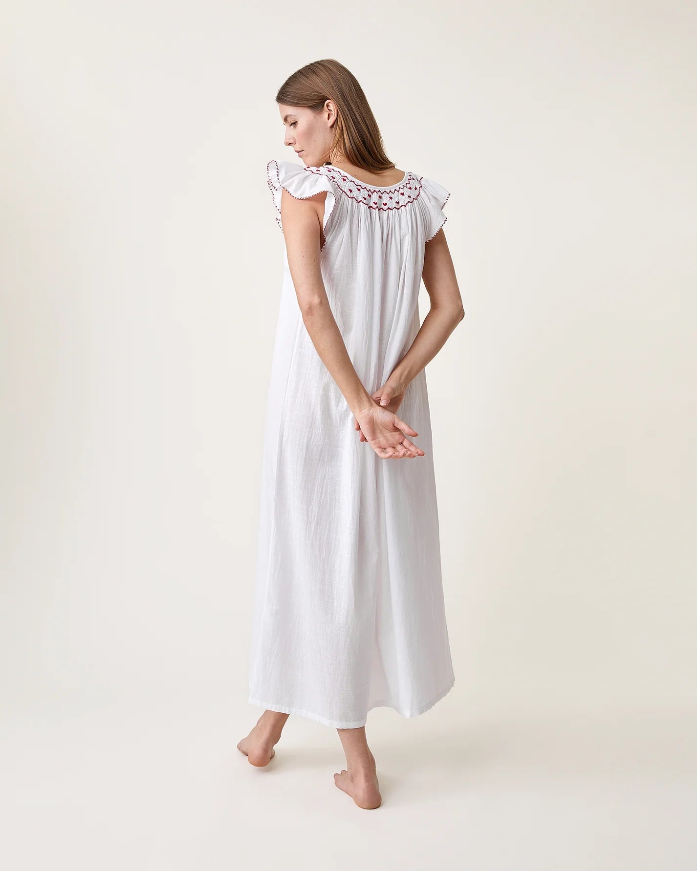 Red Hearts Embroidered Dona Night Dress