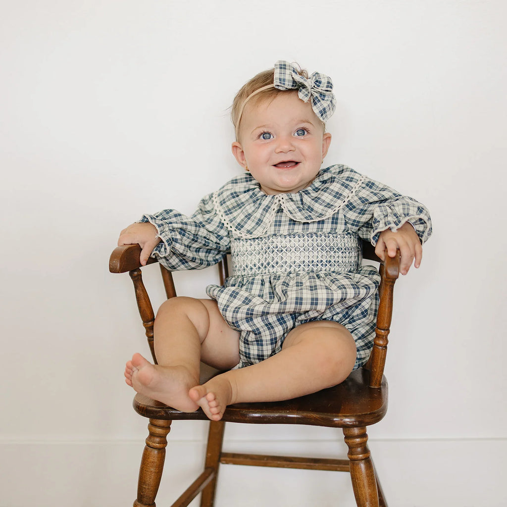 Blue Plaid Ruffle Collar Bubble Romper