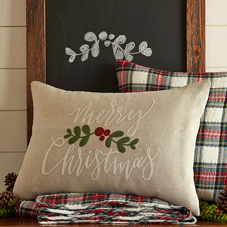 Merry Christmas on Natural Linen Pillow