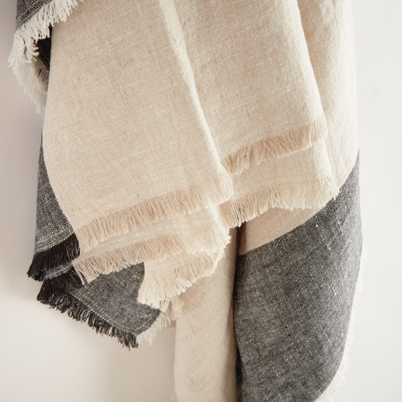 Flax and Charcoal Anika European Linen Throw