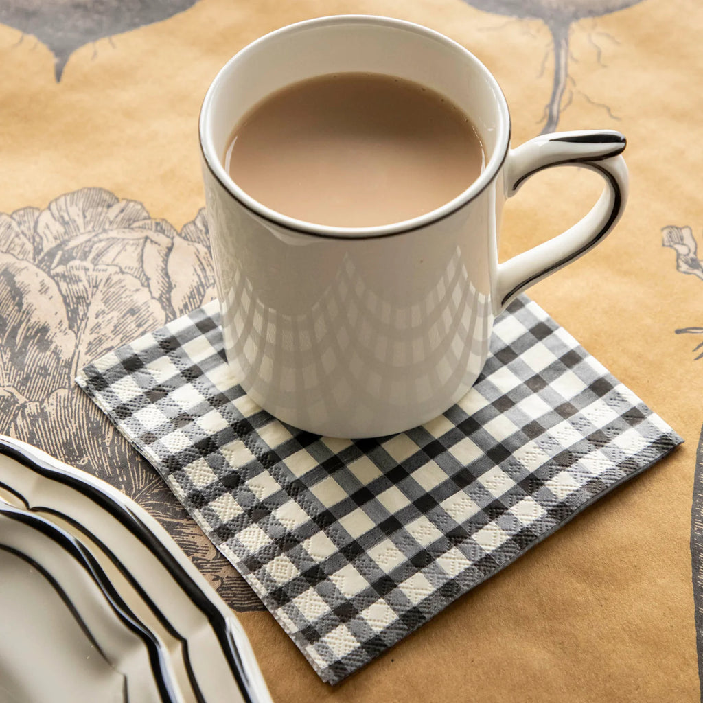 Black Painted Check Cocktail Napkins