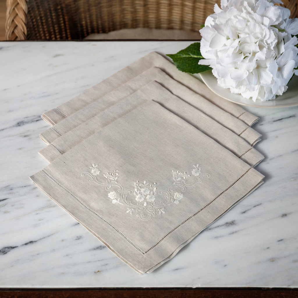 Bouquet Embroidered Linen Napkin