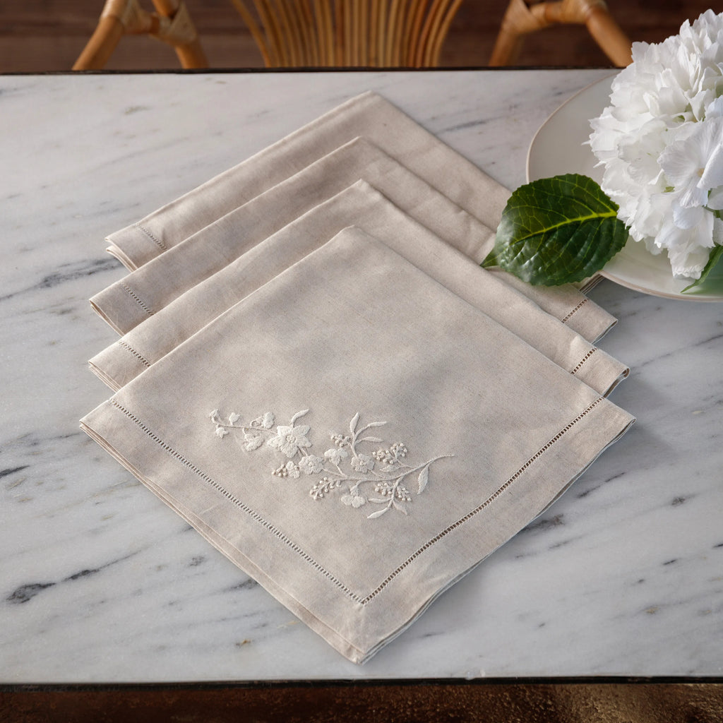Floret Embroidered Linen Napkin