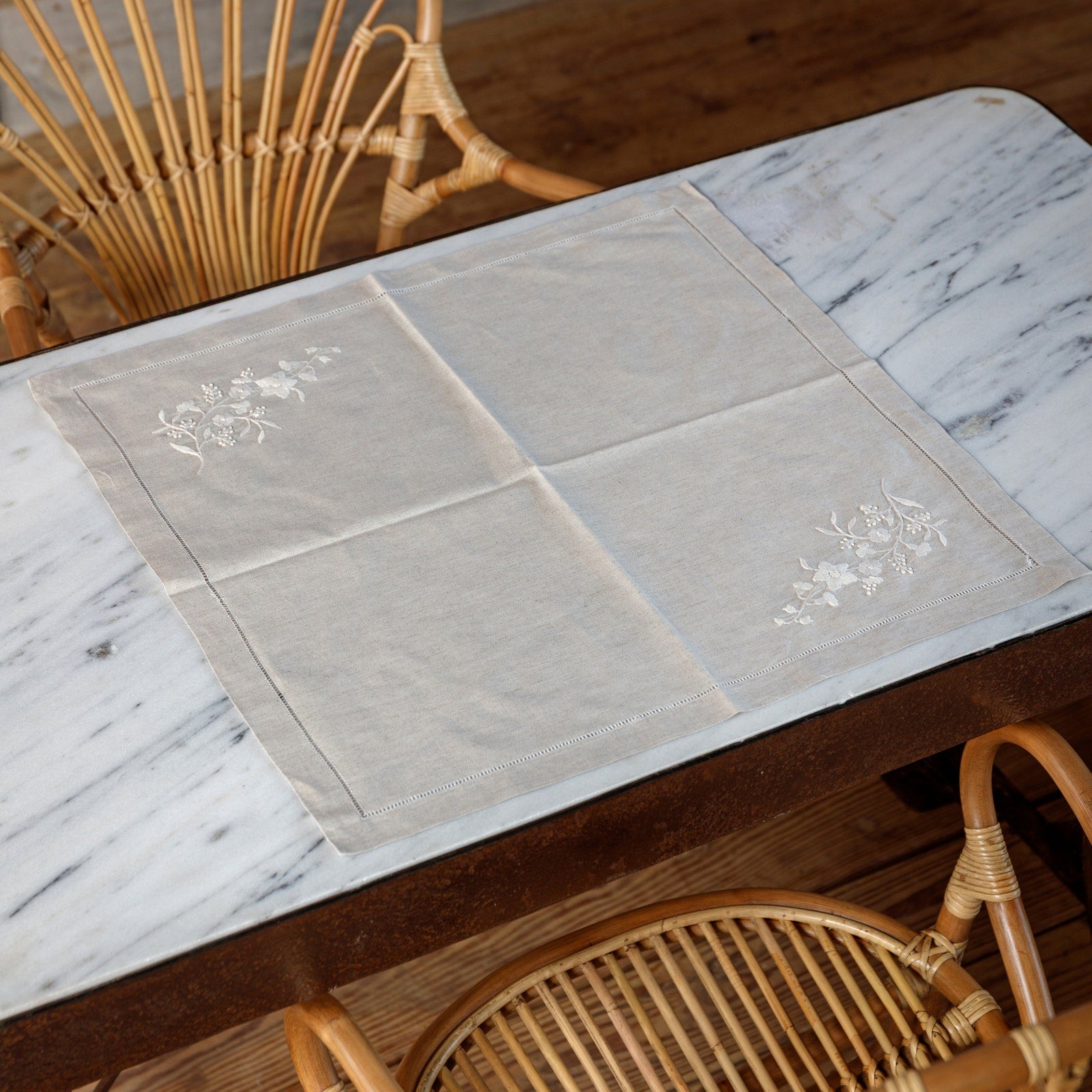 Floret Embroidered Linen Napkin