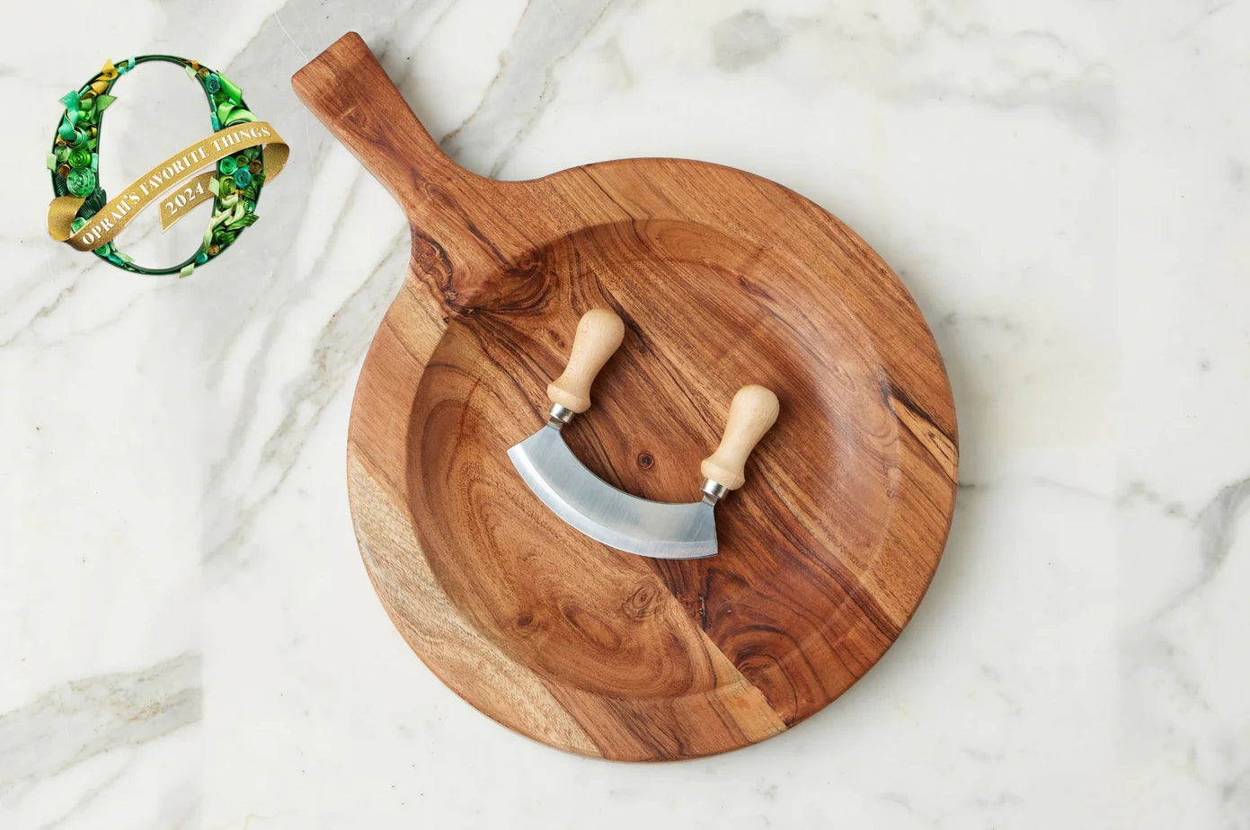 Italian Cutting Board Bowl with Mezzaluna Set