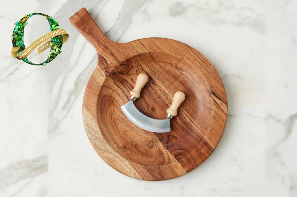 Italian Cutting Board Bowl with Mezzaluna Set