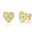 Fluted Heart with Diamond Bezel Stud Earrings