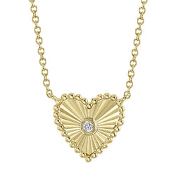 Fluted Heart Necklace with Bezel Diamond Center