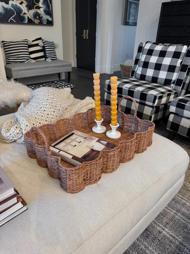 Scalloped Rattan Basket w/ handle