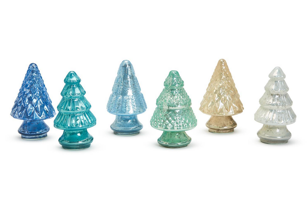 Blue and White Mercury Glass Holiday Trees