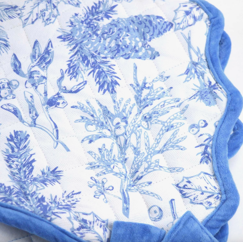 Blue Foliage Quilted Tree Skirt