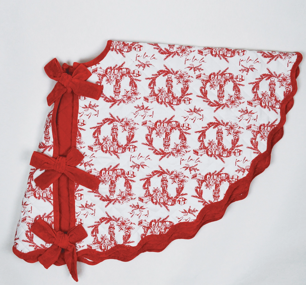 Holiday Toile Red Quilted Tree Skirt