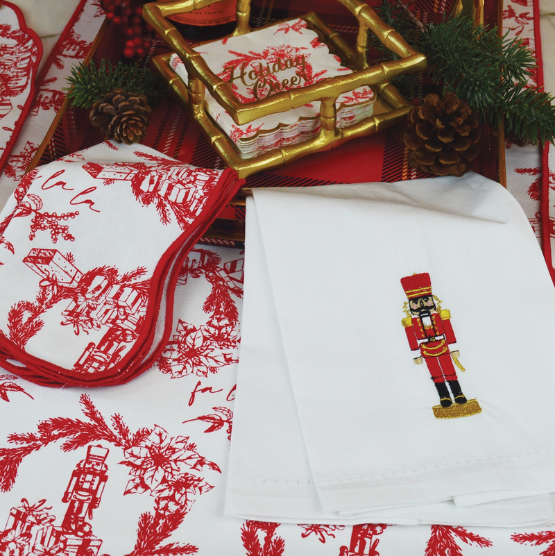 Holiday Toile Red Reversible Tassel Table Runner