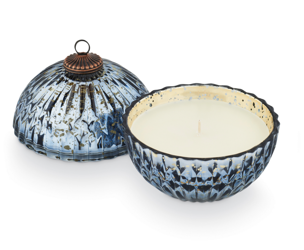 Blue Mercury Glass Ornament Candle