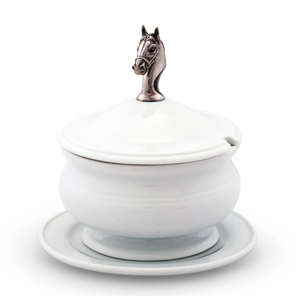 Equestrian Porcelain Lidded Bowl