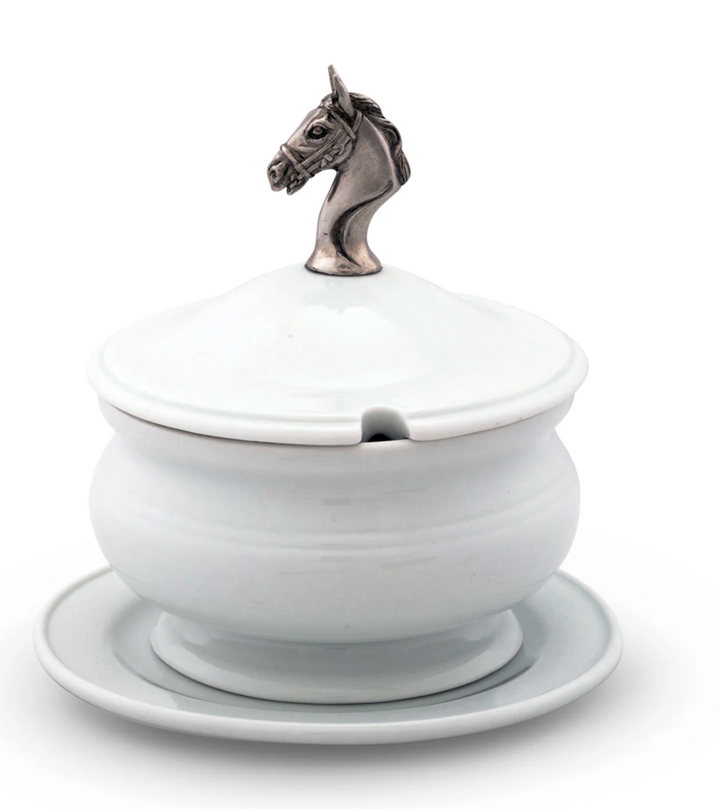 Equestrian Porcelain Lidded Bowl