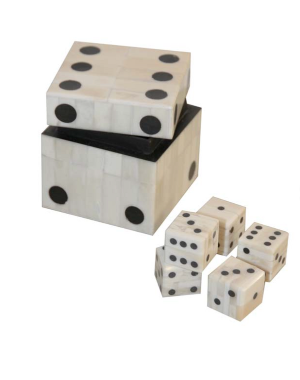 Wooden White Box with 5 Die
