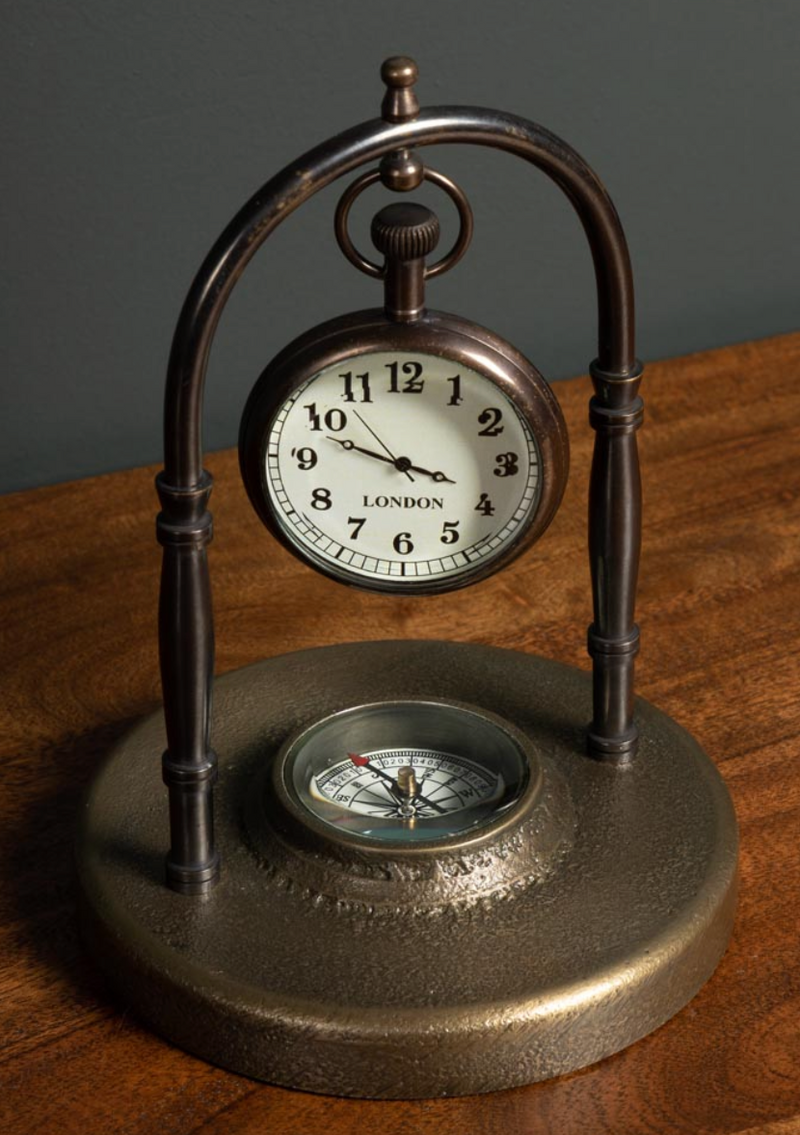 Small Hanging Clock with Compass Base