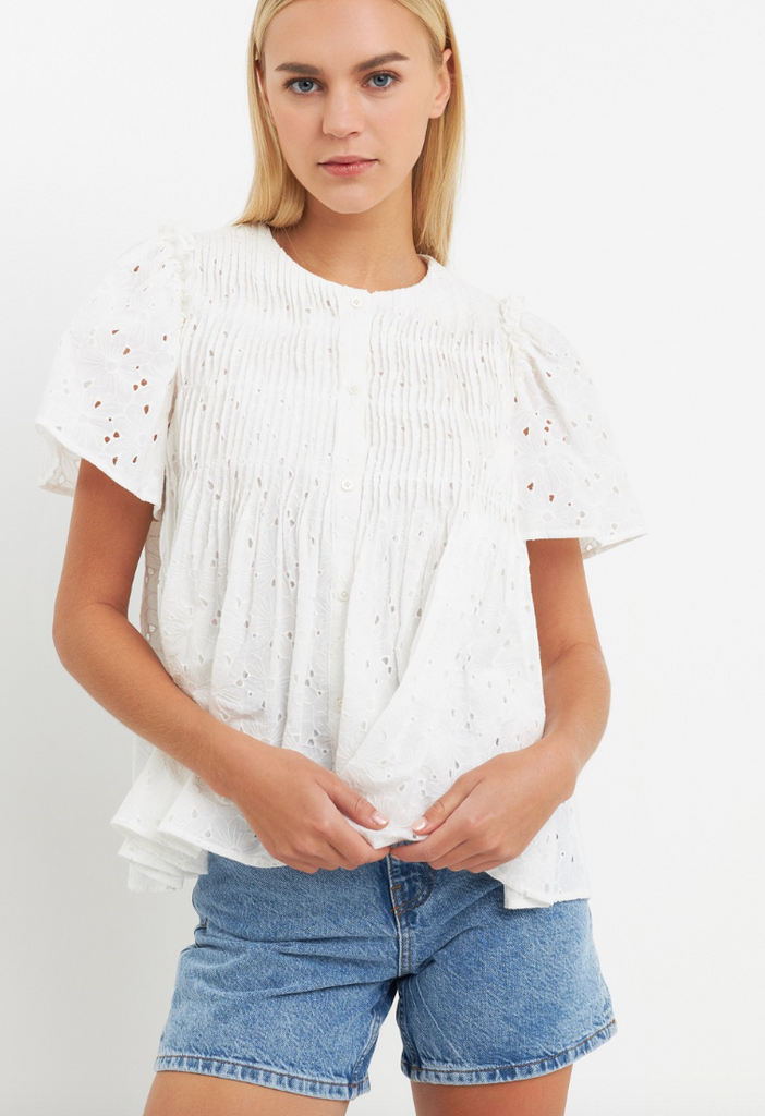 Pleated Eyelet Top