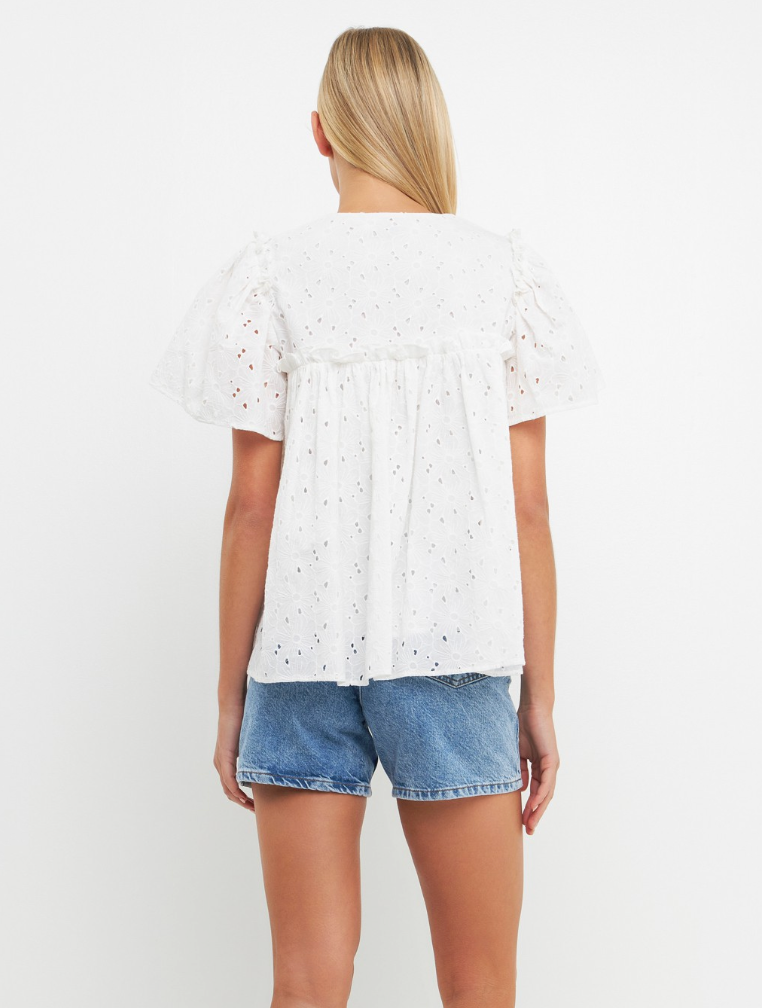 Pleated Eyelet Top