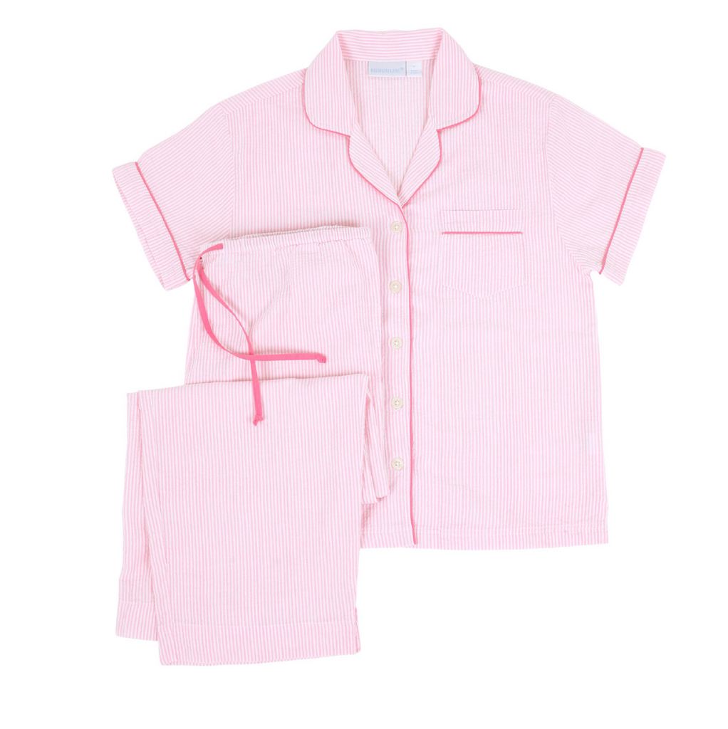 Pink Seersucker- Short Sleeve Pajamas