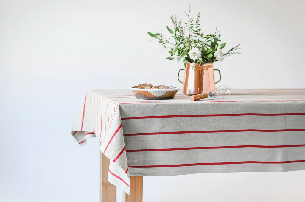 Red Stripe Linen Tablecloth