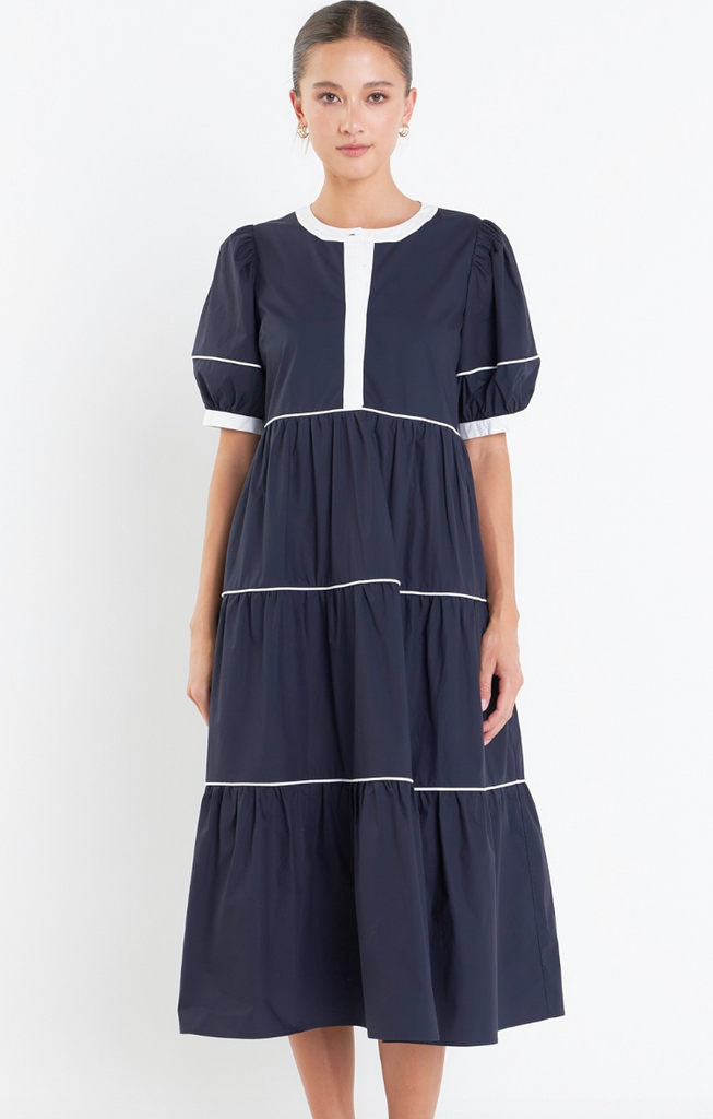 Navy Contrast Midi Dress