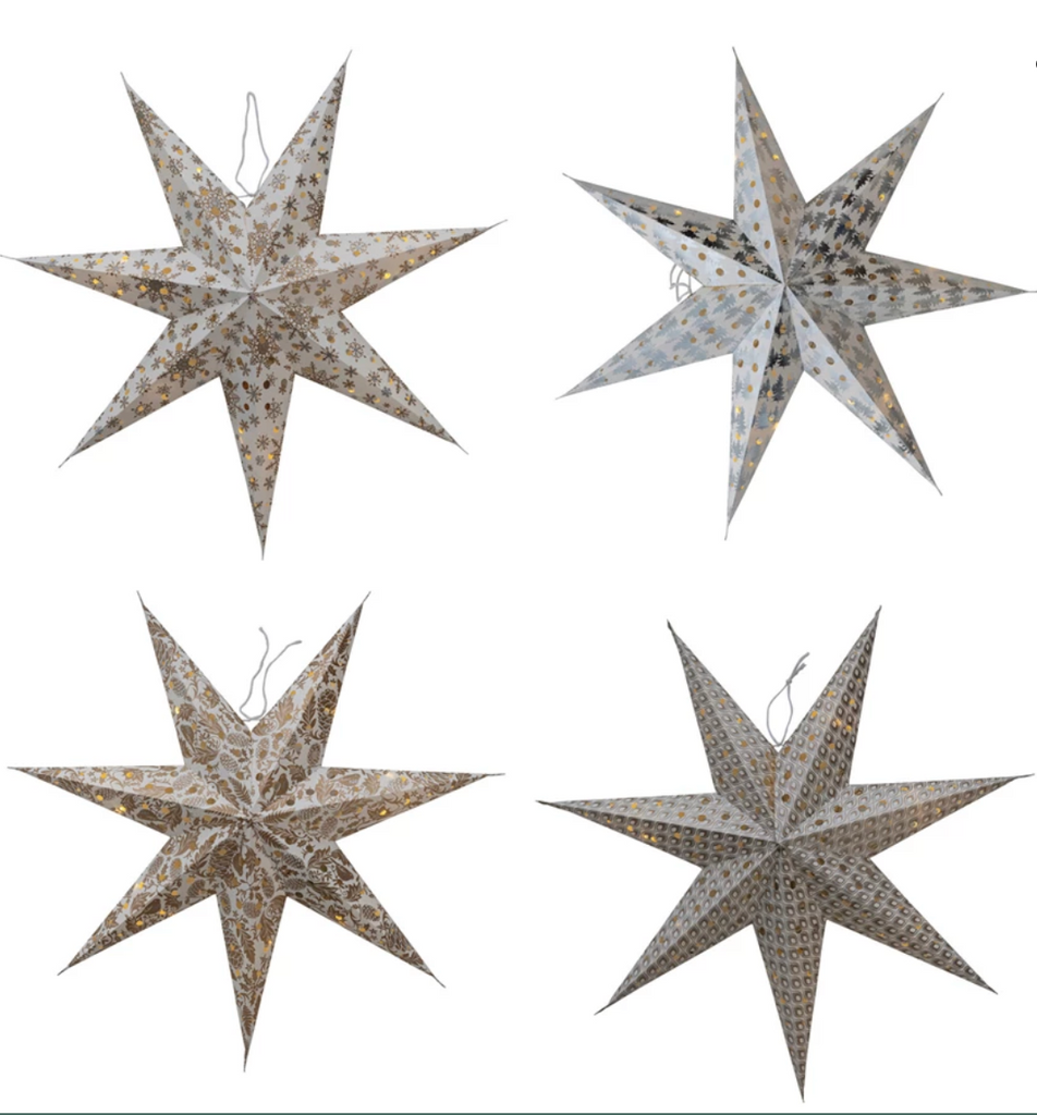 7-Point Paper Star Ornament w/ LED Light String-24”