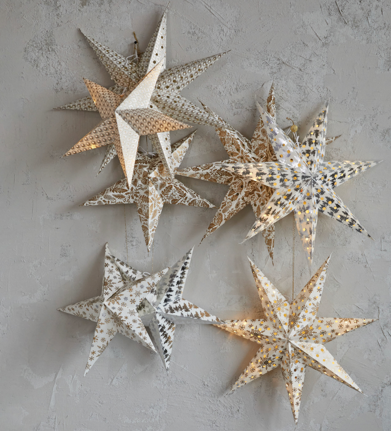 7-Point Paper Star Ornament w/ LED Light String-24”