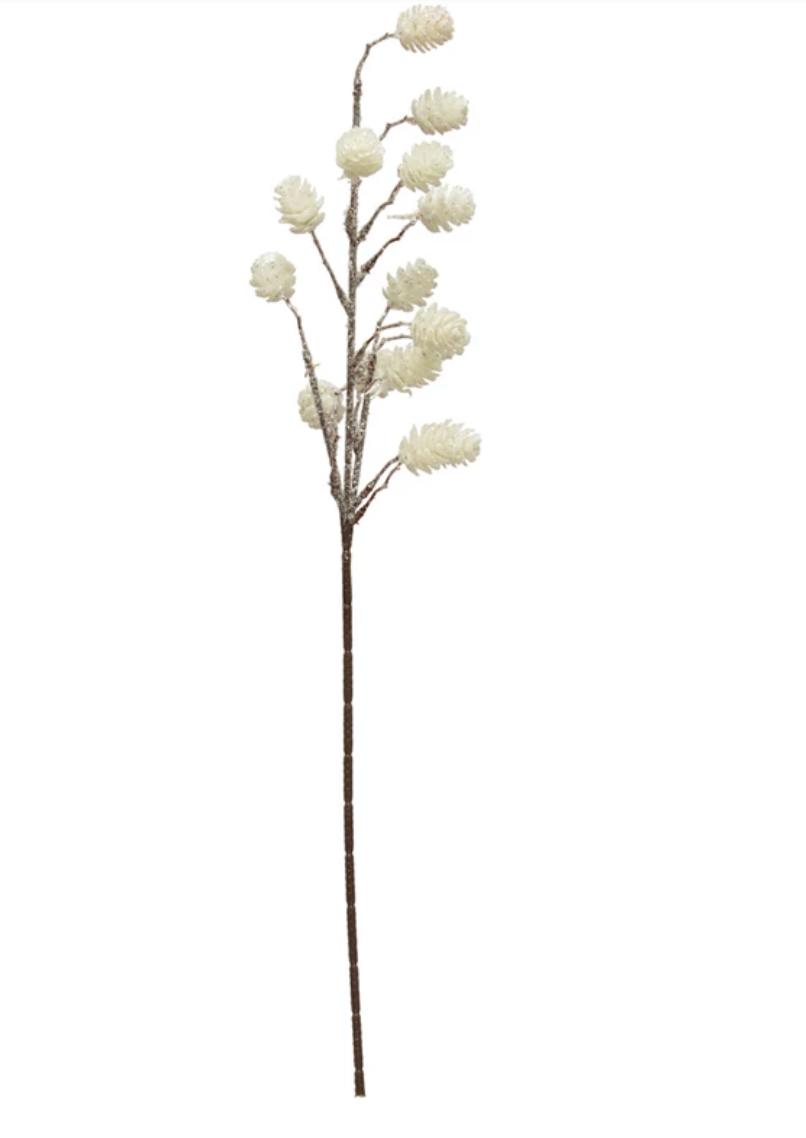 Glittered White Pinecone Spray