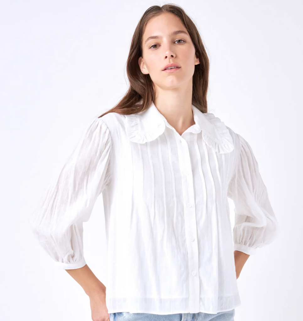 White Ruffled Collar Blouse