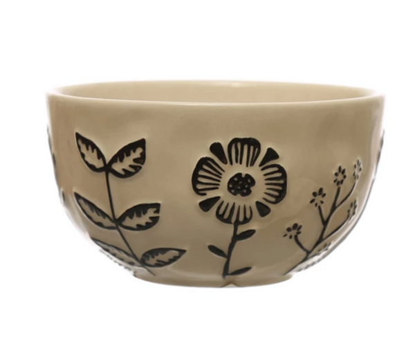 Embossed Flowers Stoneware Bowl