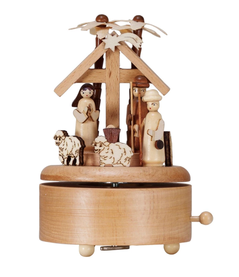 Wood Wind-Up Nativity Music Box 