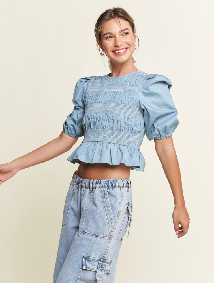 Smocked Puff Shoulder Top