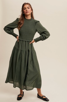 Long Sleeve Smocked Ruffle Maxi Dress