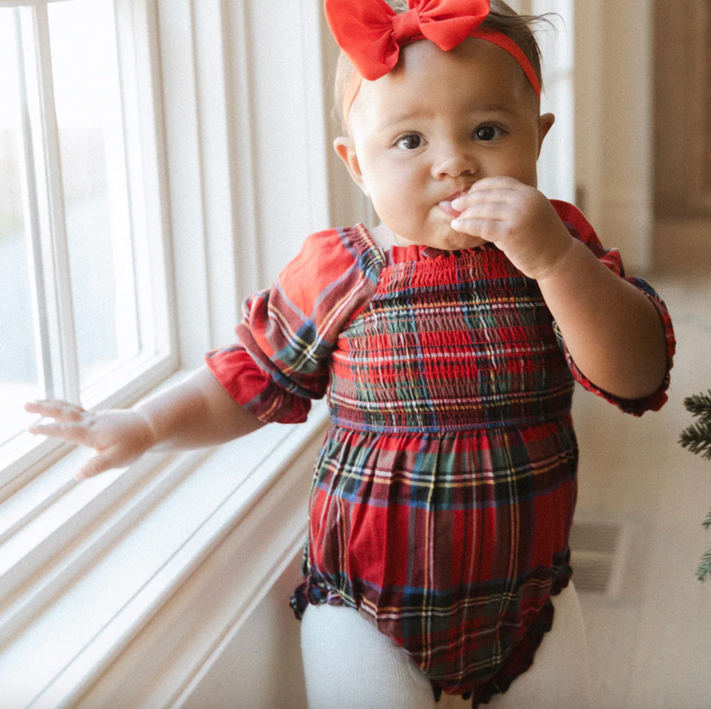 Baby Madeline Romper in Holiday Plaid